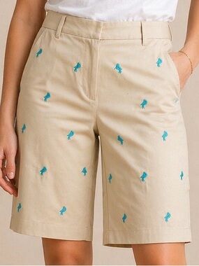 NWT Brooks Brothers 346 Bermuda Shorts Women Size 2 Khaki Embroidered Birds
